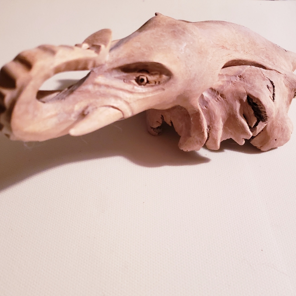 Elephant Head Carved from Wood Decor Unique Piece